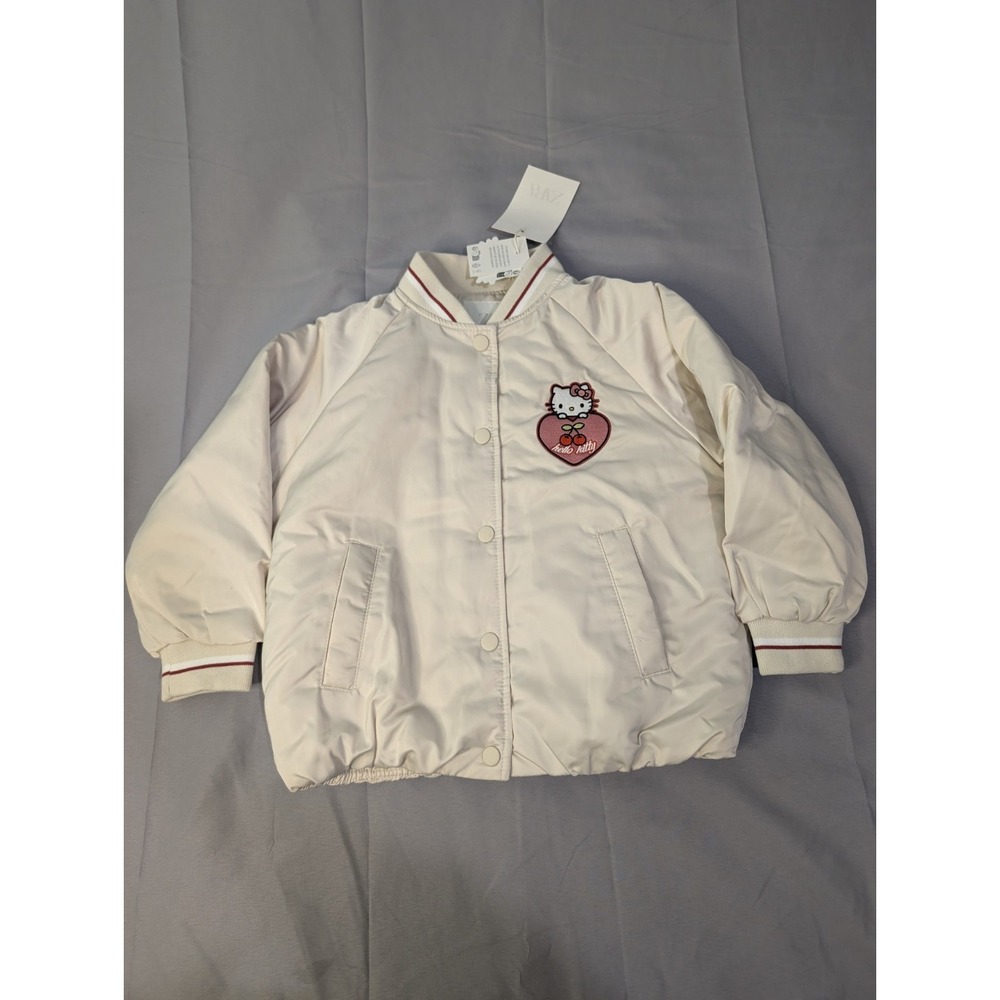 ZARA Hello Kitty Bomber Jacket Kids 5Y Ivory Varsity Patch NWT Sanrio Girls Coat